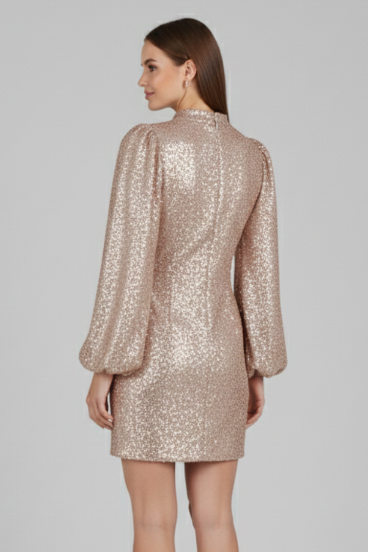 Letitia | Women's Mini Dress with Round Neckline and Long Sleeves