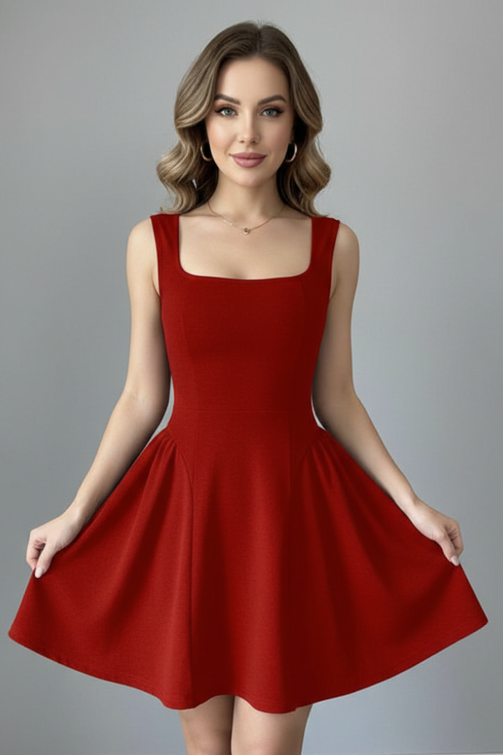 Noelle | Women's Mini Dress with Square Neck and Sleeveless Design
