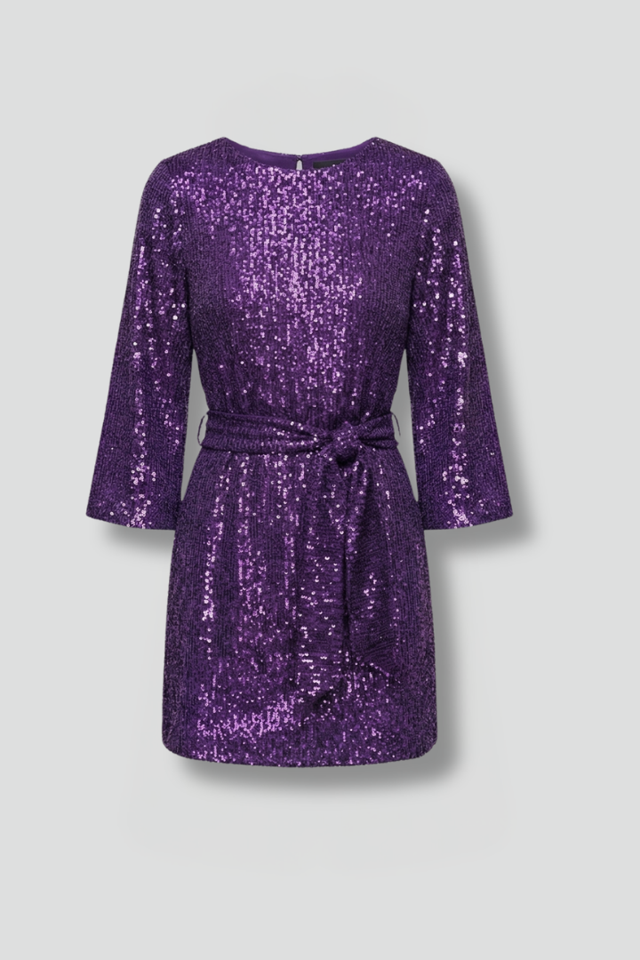 Nella | Women's Mini Dress with Tie Waist and Long Sleeves