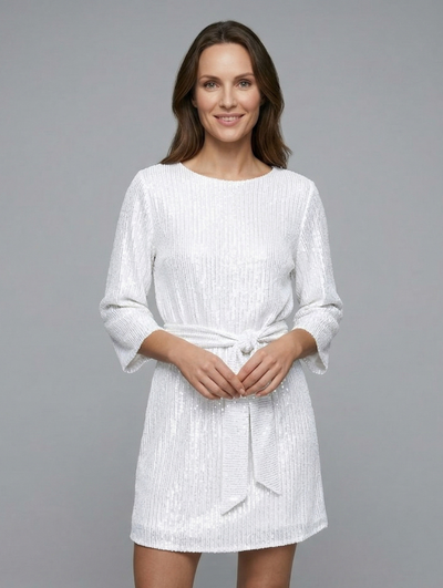 Nella | Women's Mini Dress with Tie Waist and Long Sleeves