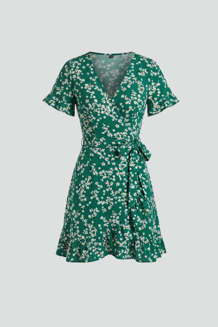 Morgana | Women's Mini Dress with V-Neck and Ruffle Hem