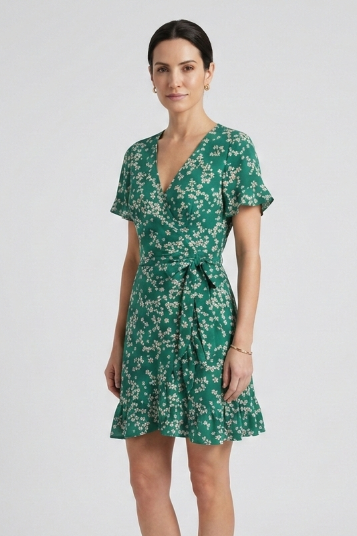 Morgana | Women's Mini Dress with V-Neck and Ruffle Hem