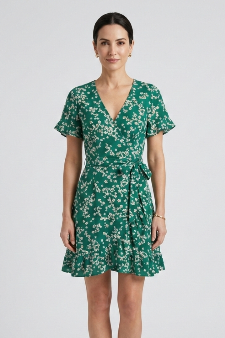 Morgana | Women's Mini Dress with V-Neck and Ruffle Hem