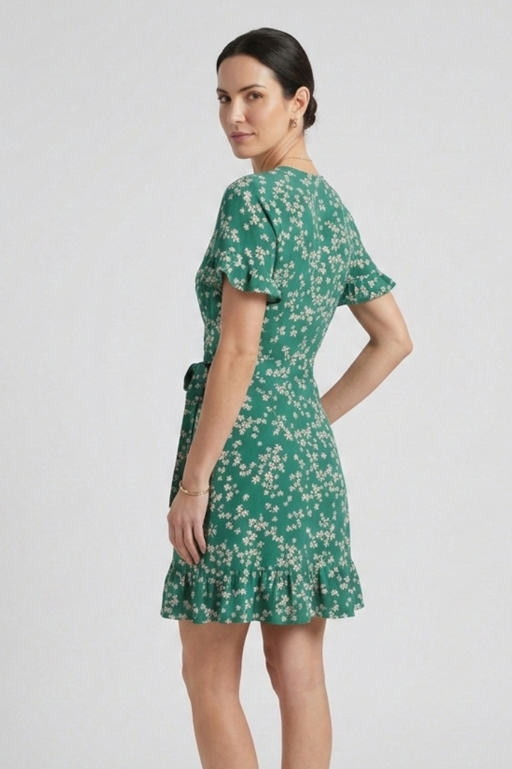 Morgana | Women's Mini Dress with V-Neck and Ruffle Hem