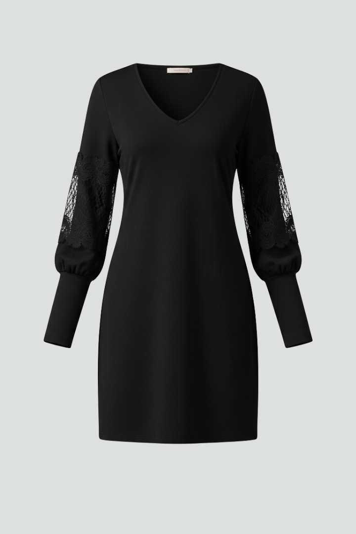 Mercy | Women's Mini Dress with V Neckline and Lace Panels