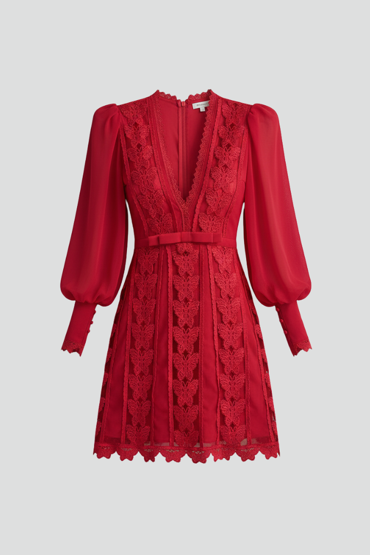 Netta | Women's Mini Dress with V Neckline and Long Sleeves