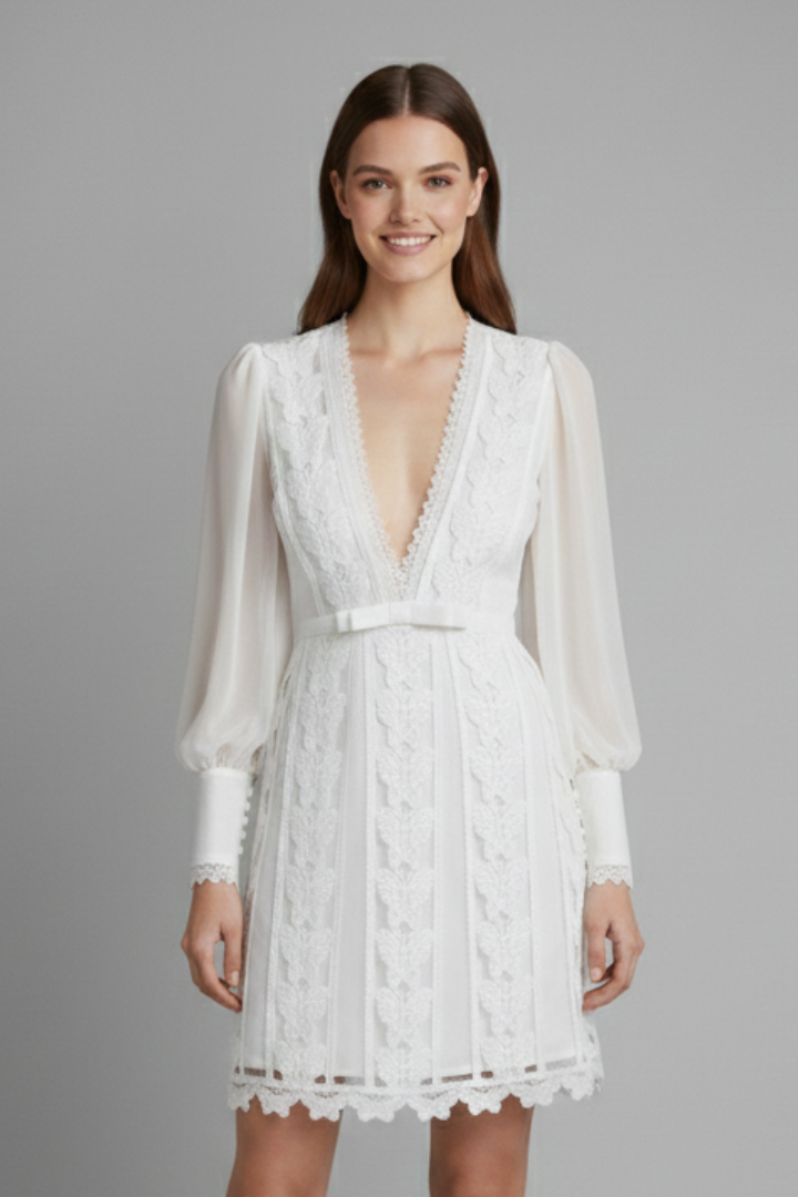 Netta | Women's Mini Dress with V Neckline and Long Sleeves