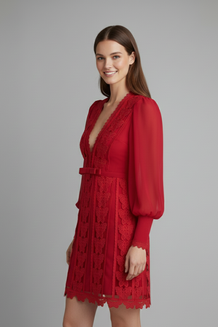 Netta | Women's Mini Dress with V Neckline and Long Sleeves