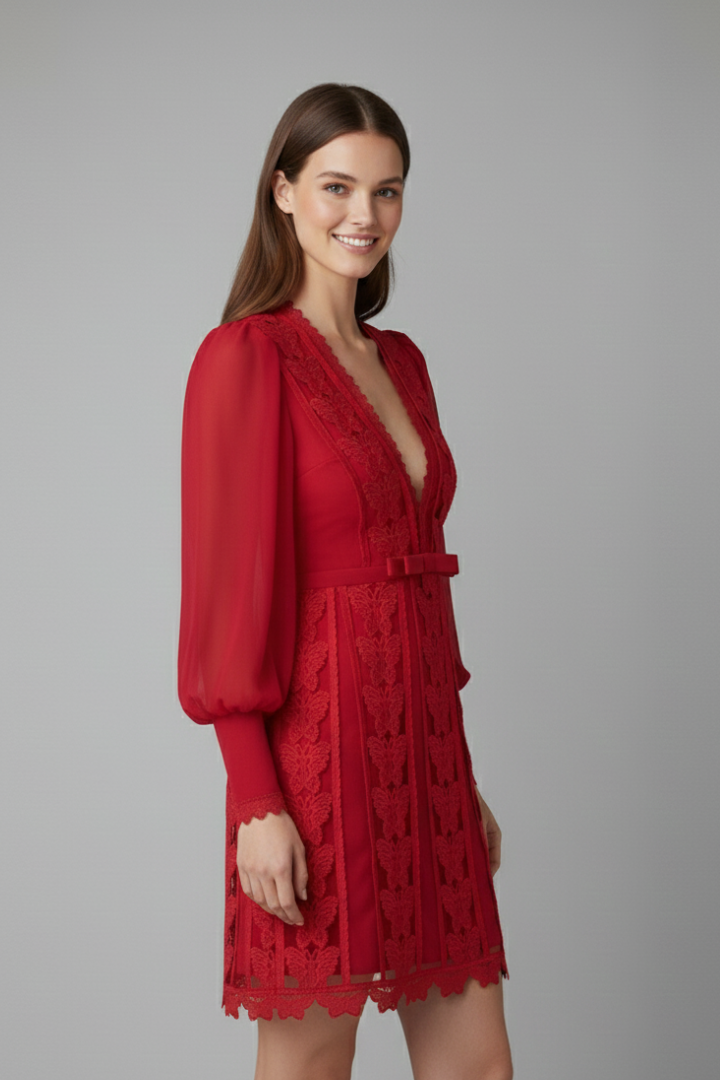 Netta | Women's Mini Dress with V Neckline and Long Sleeves