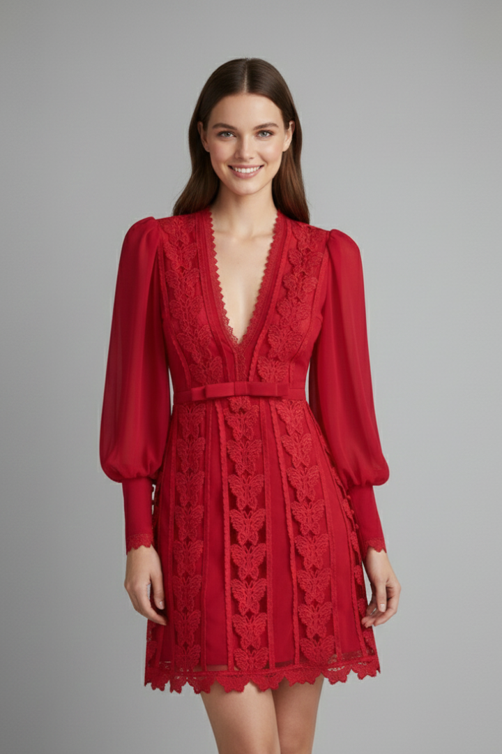 Netta | Women's Mini Dress with V Neckline and Long Sleeves
