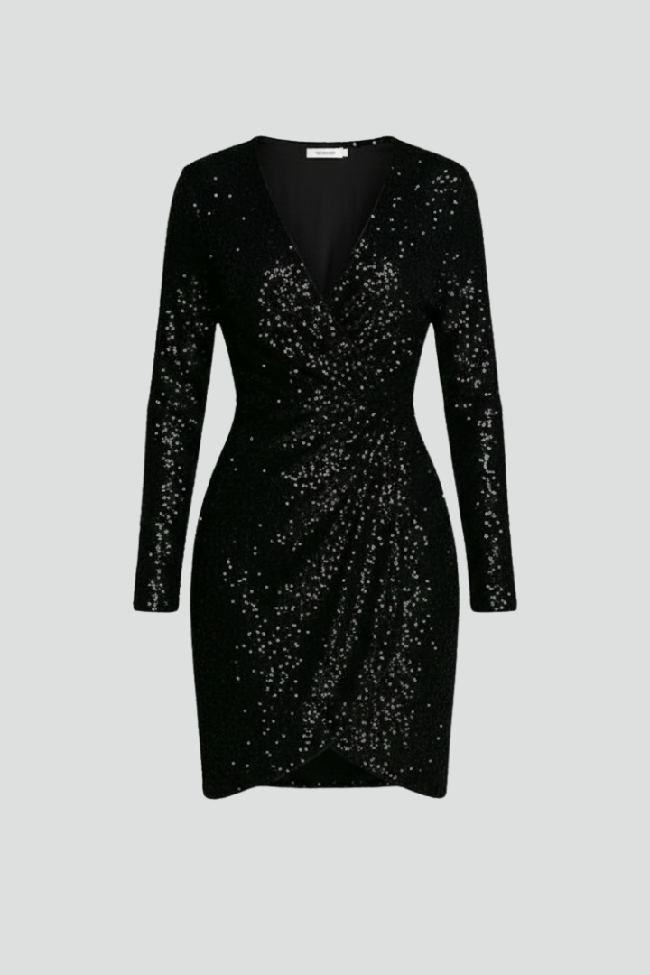 Modesta | Women's Mini Dress with V Neckline and Sequin Surface