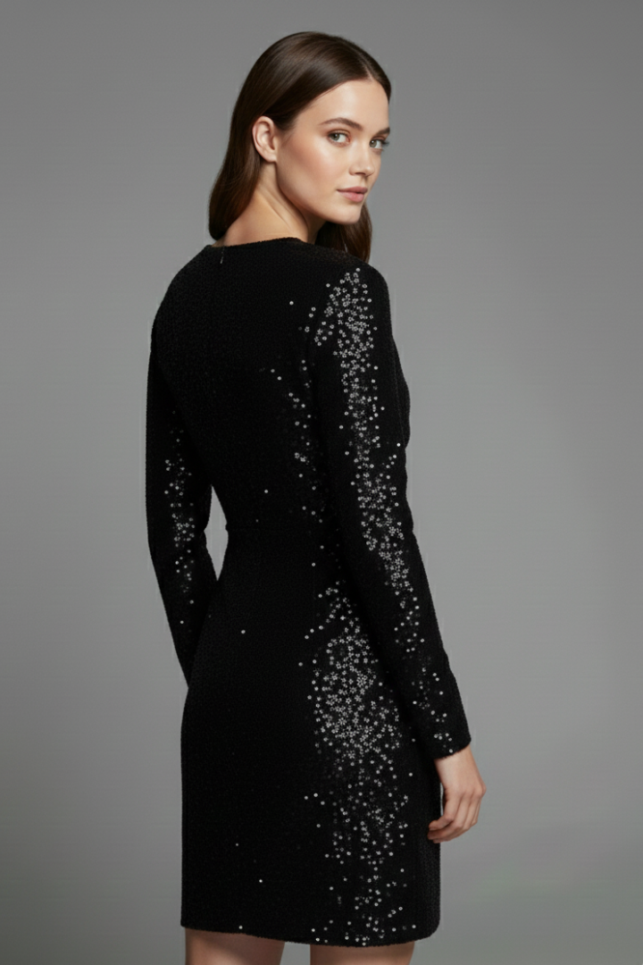 Modesta | Women's Mini Dress with V Neckline and Sequin Surface