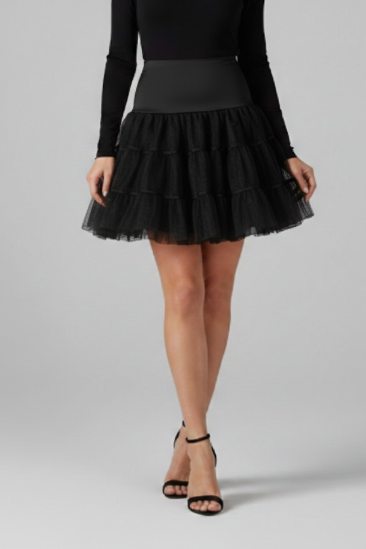 Eugenia | Women's Mini Skirt with Elastic Waist and Tiered Mesh