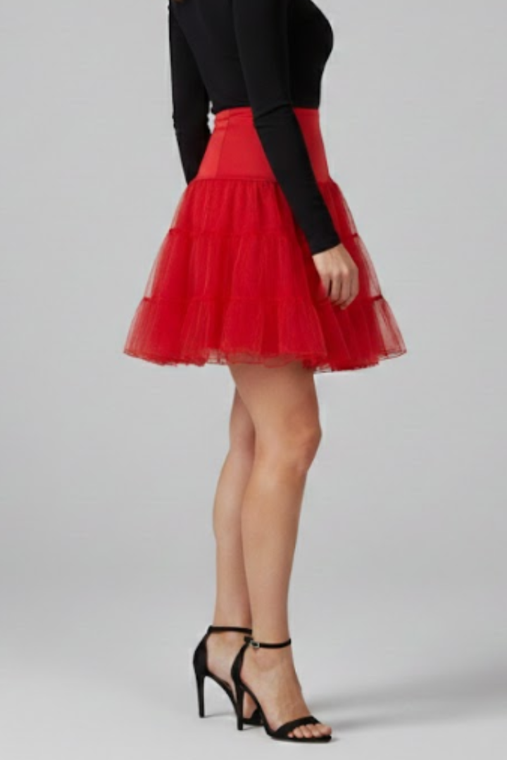 Eugenia | Women's Mini Skirt with Elastic Waist and Tiered Mesh