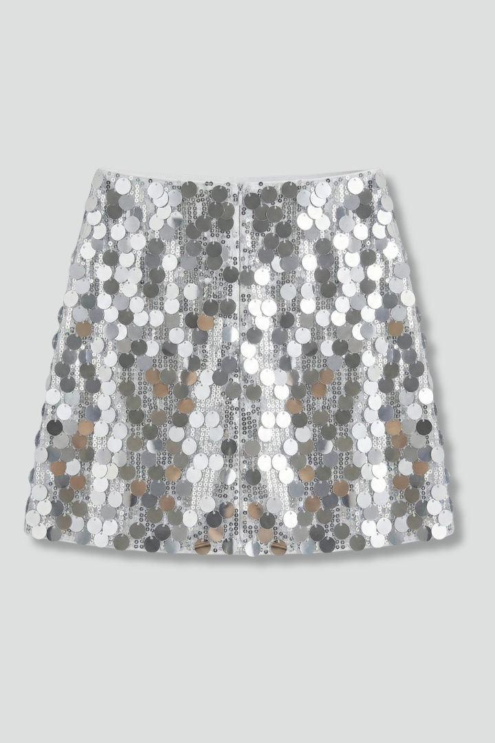 Faina | Women's Mini Skirt with Sequin Surface and High Waist