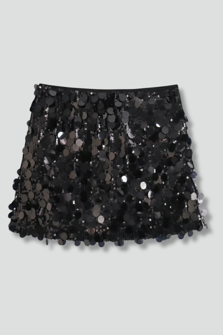 Genoveva | Women's Mini Skirt with Sequinned Surface and Straight Hem