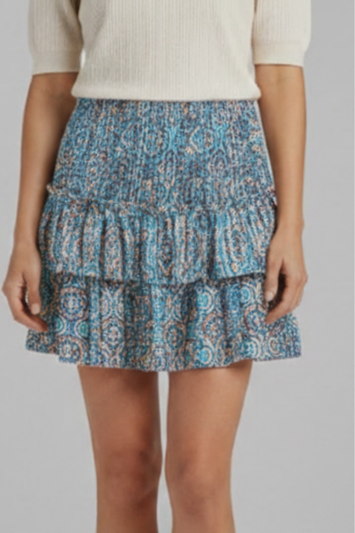 Gay | Women's Mini Skirt with Shirred Waist and Ruffle Layers