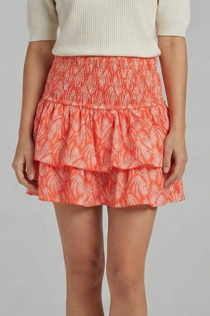 Gay | Women's Mini Skirt with Shirred Waist and Ruffle Layers