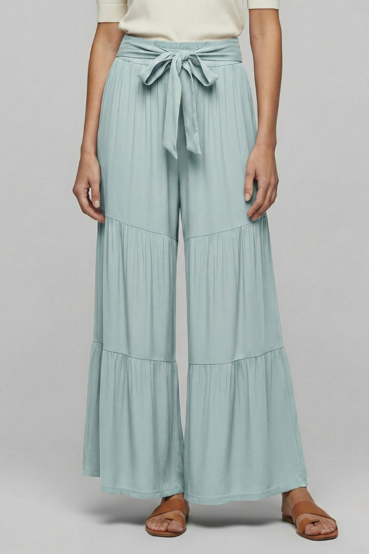 Eira | Women's Palazzo Trousers with Drawstring Waist and Tiered Legs