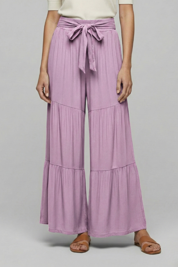 Eira | Women's Palazzo Trousers with Drawstring Waist and Tiered Legs