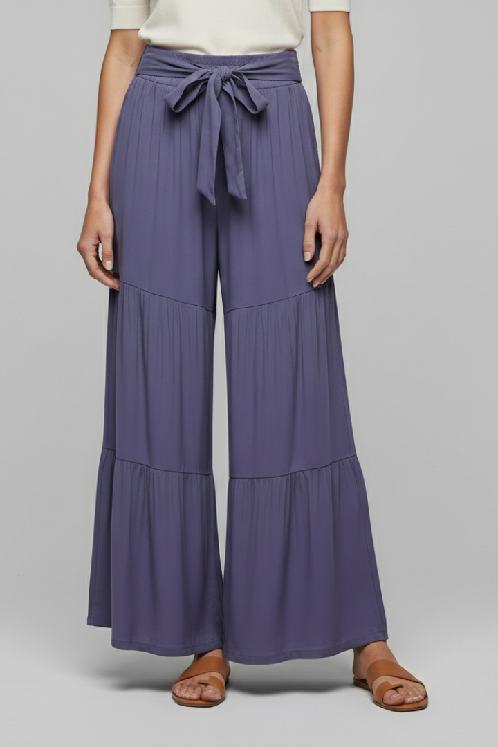 Eira | Women's Palazzo Trousers with Drawstring Waist and Tiered Legs