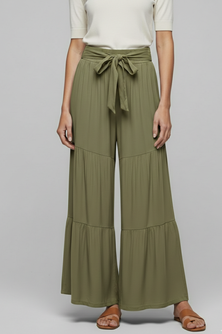 Eira | Women's Palazzo Trousers with Drawstring Waist and Tiered Legs