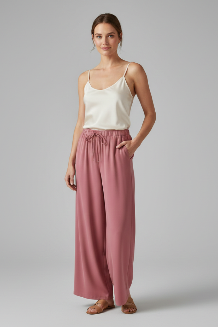 Effie | Women's Palazzo Trousers with Elastic Waist and Side Pockets