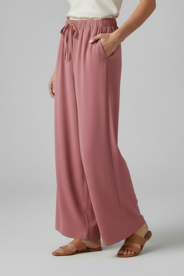 Effie | Women's Palazzo Trousers with Elastic Waist and Side Pockets