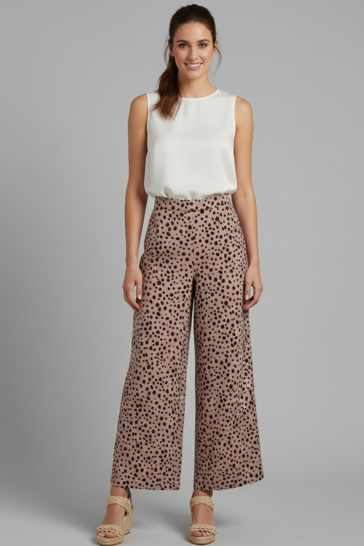 Cilla | Women's Palazzo Trousers with High Waist and Polka Dot Pattern