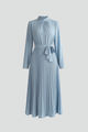 Silvana | Women's Pleated Dress with Long Sleeves and Waist Tie