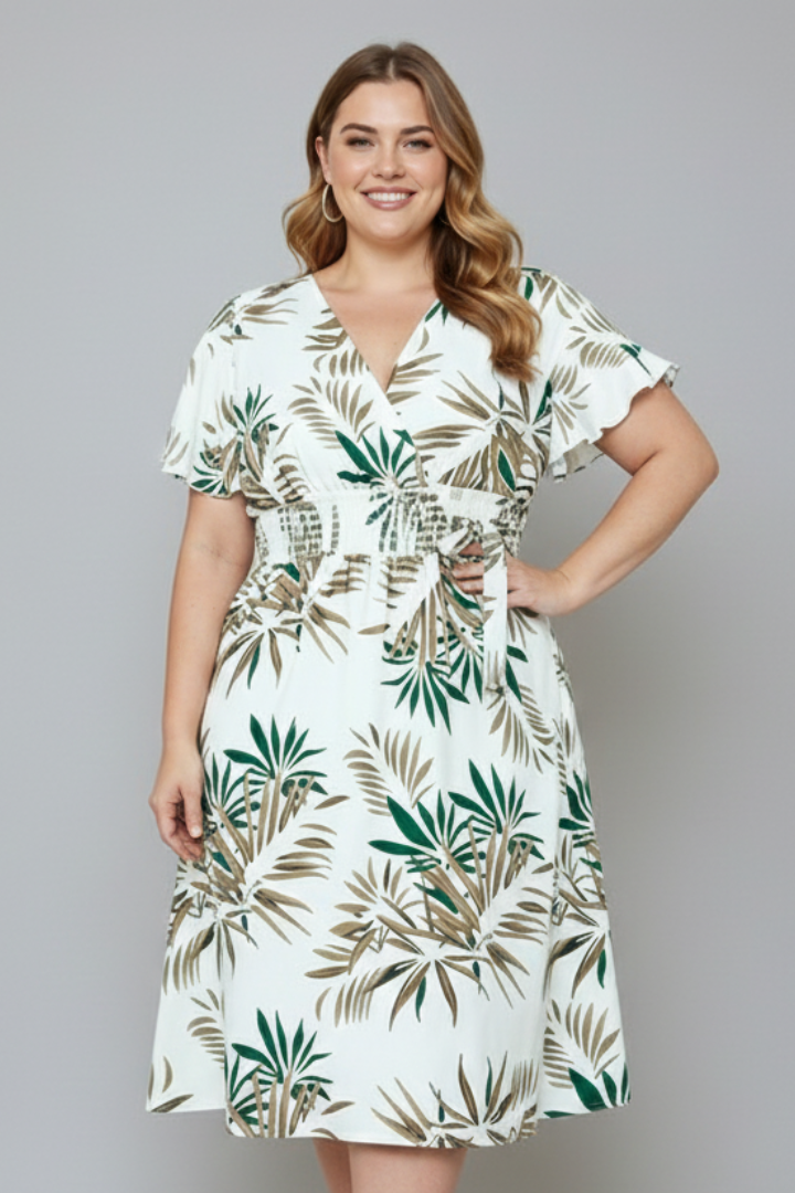 Olga | Women's Plus Size Wrap Dress with V-Neckline and Short Sleeves