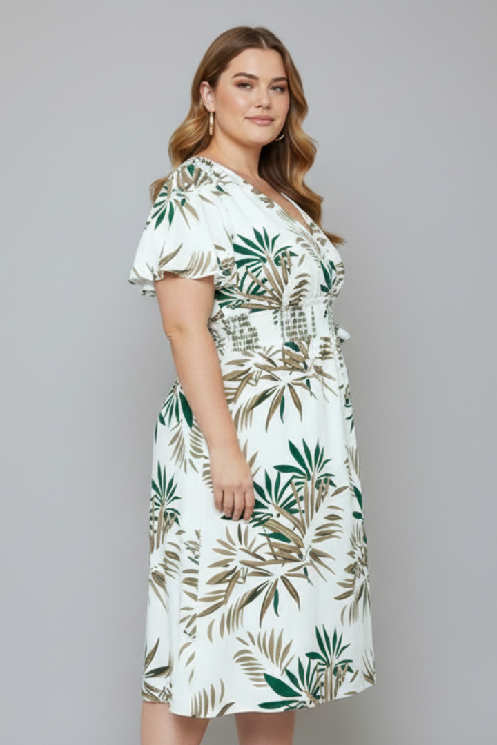 Olga | Women's Plus Size Wrap Dress with V-Neckline and Short Sleeves