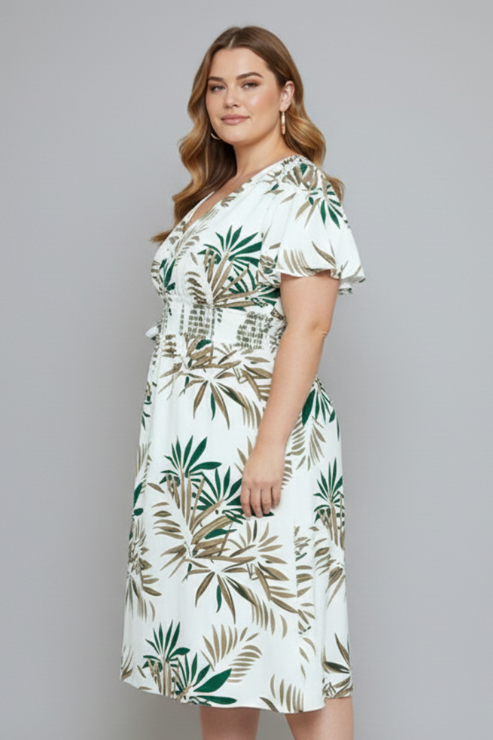 Olga | Women's Plus Size Wrap Dress with V-Neckline and Short Sleeves