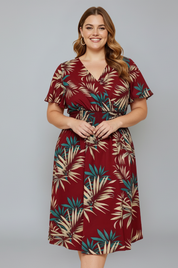 Olga | Women's Plus Size Wrap Dress with V-Neckline and Short Sleeves