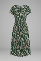 Odalys | Women's Printed Dress with Keyhole Neckline and Waist Tie