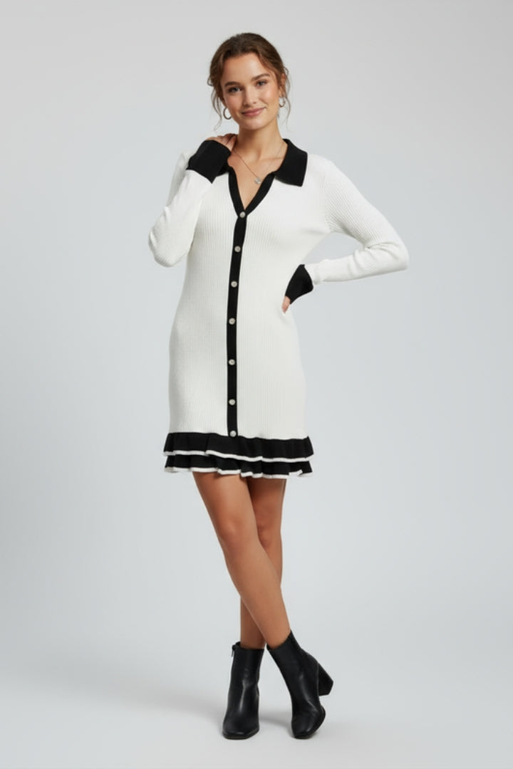 Madora | Women's Ribbed Button Down Dress with Structured Collar