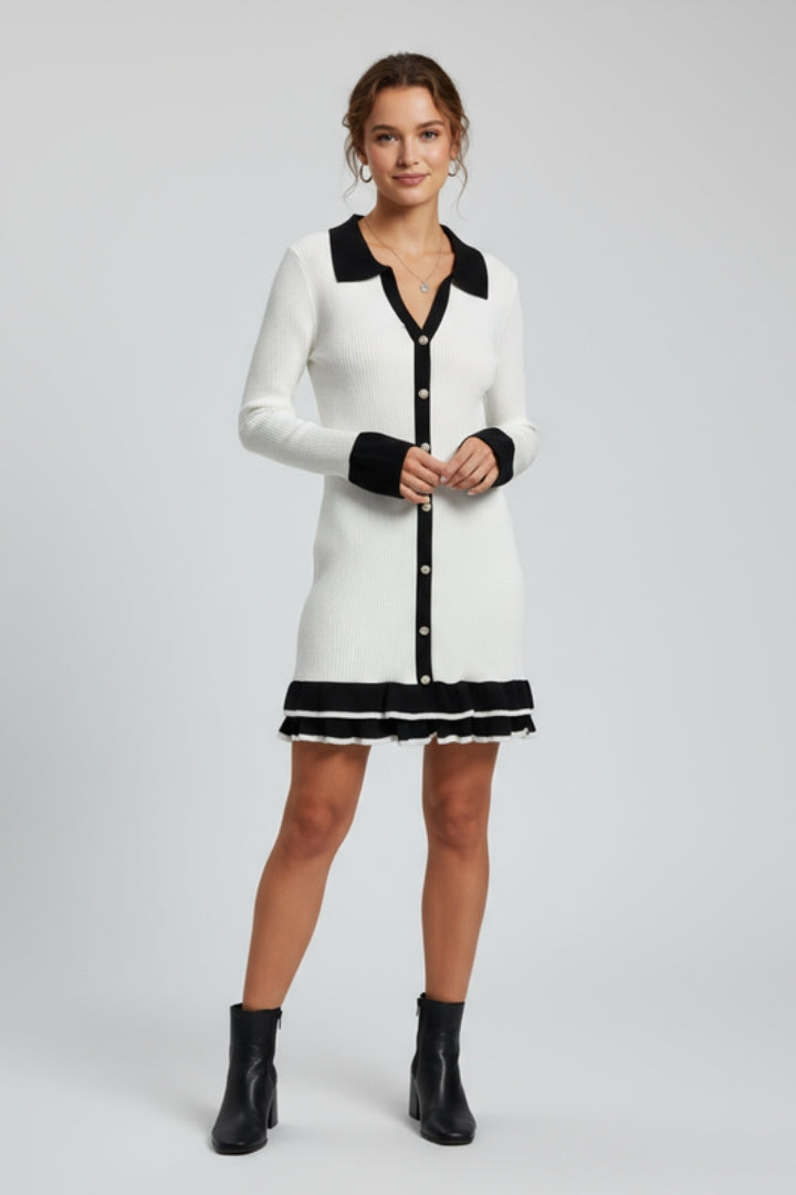 Madora | Women's Ribbed Button Down Dress with Structured Collar
