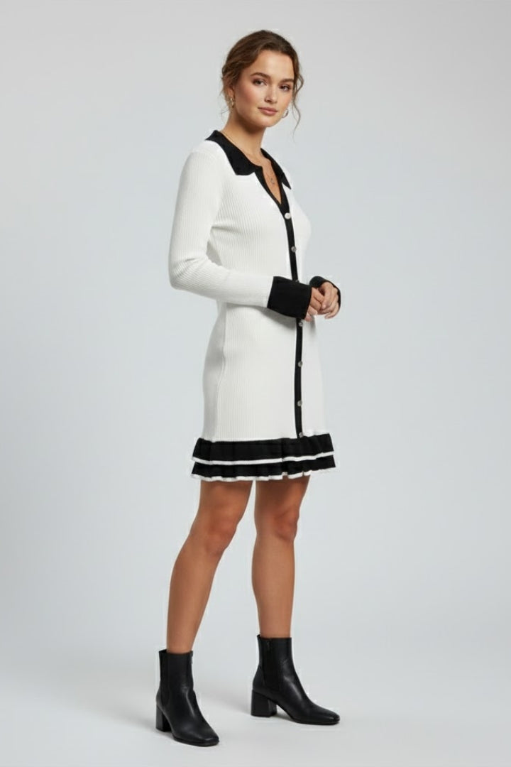 Madora | Women's Ribbed Button Down Dress with Structured Collar