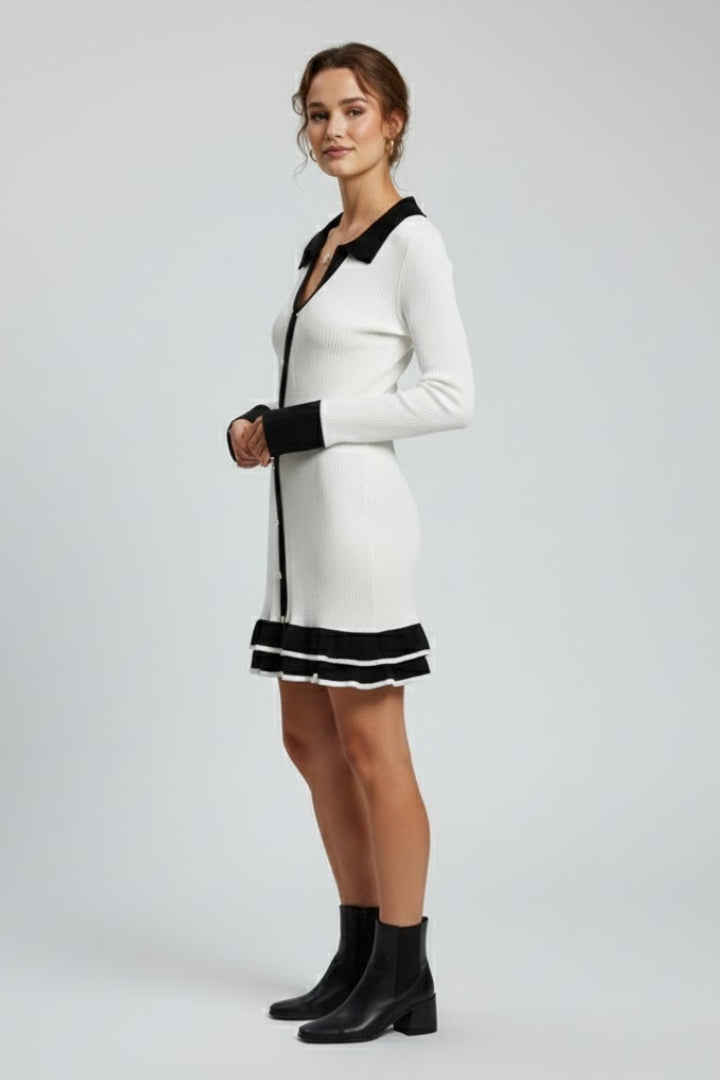 Madora | Women's Ribbed Button Down Dress with Structured Collar