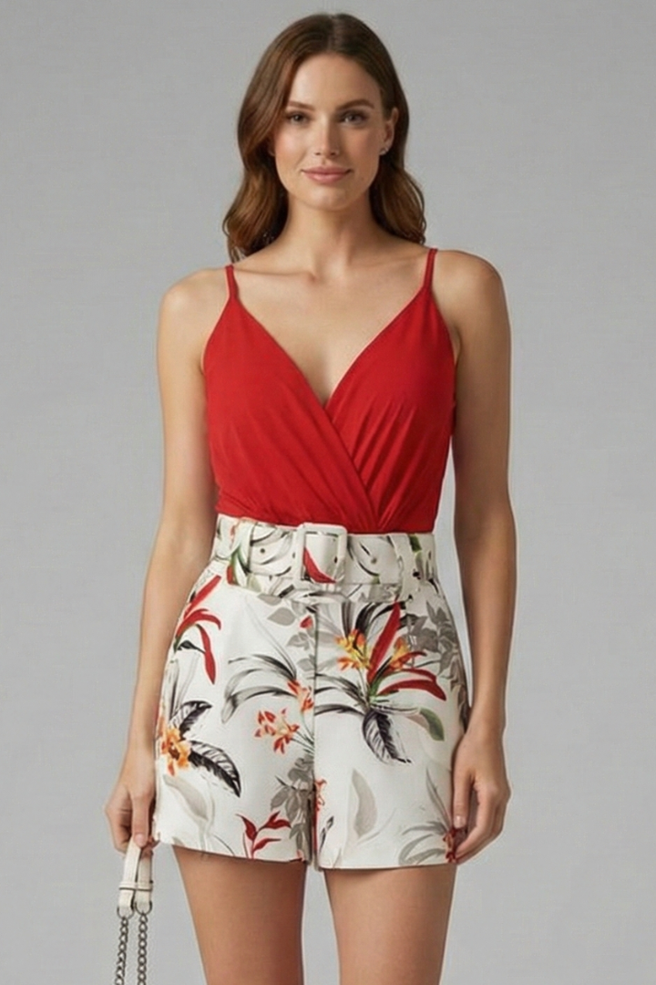 Cleo | Women's Romper Dress with V-Neck and Floral Print