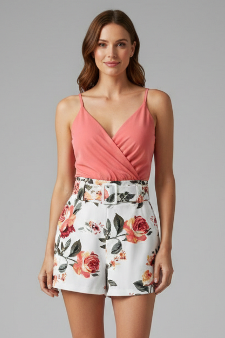 Cleo | Women's Romper Dress with V-Neck and Floral Print