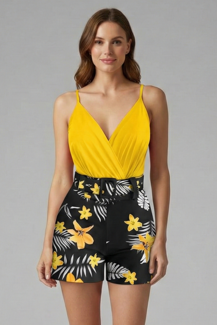 Cleo | Women's Romper Dress with V-Neck and Floral Print