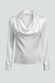 April | Women's Satin Blouse with Draped Collar and Long Sleeves