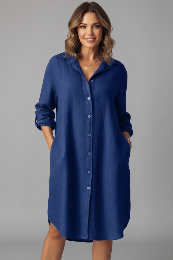 Sidonie | Women's Shirt Dress with Turned Collar and Button Closure
