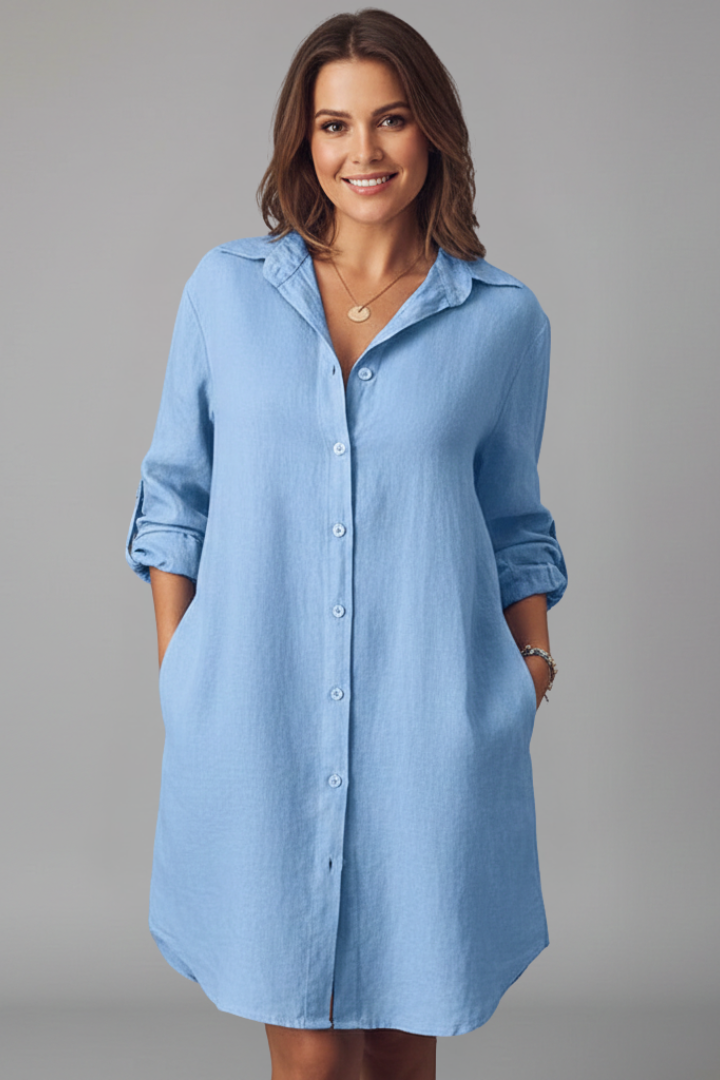 Sidonie | Women's Shirt Dress with Turned Collar and Button Closure