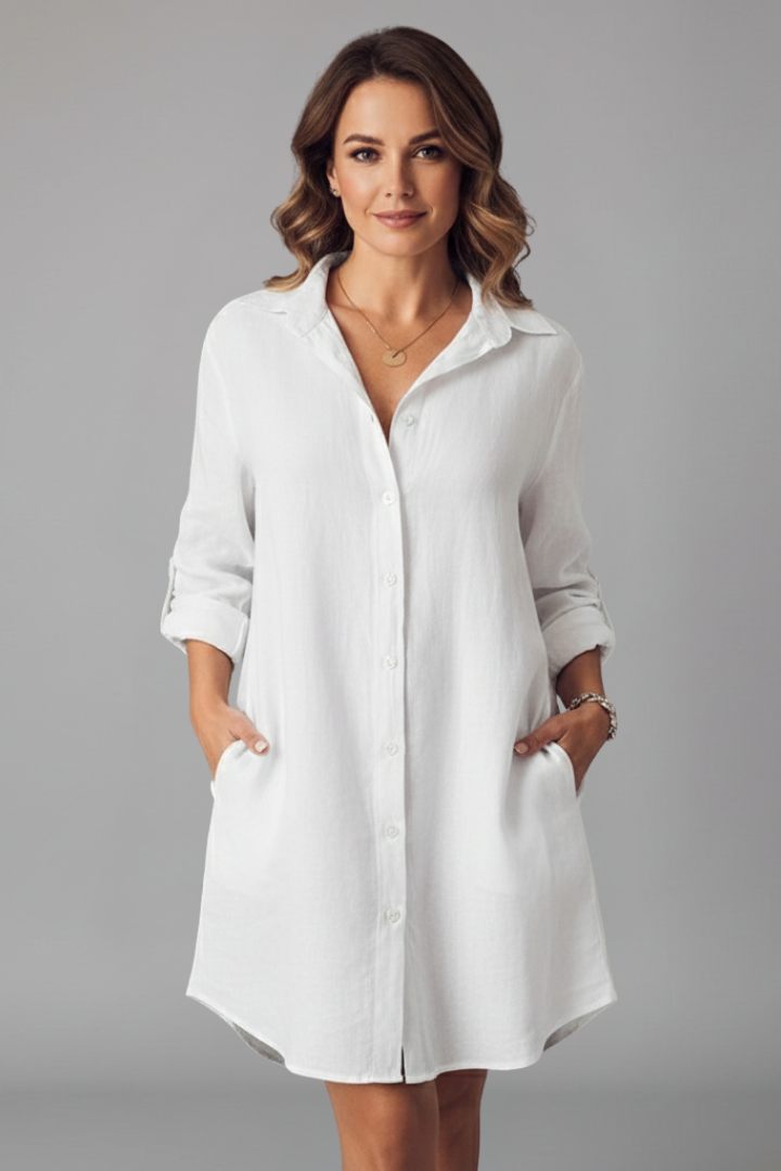 Sidonie | Women's Shirt Dress with Turned Collar and Button Closure