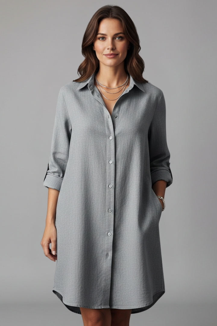 Sidonie | Women's Shirt Dress with Turned Collar and Button Closure