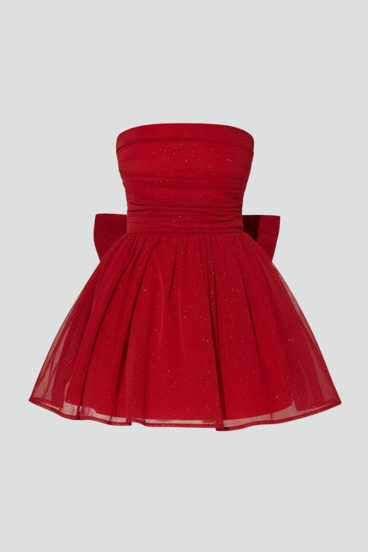 Miriam | Women's Short Dress with Bow Detail and Strapless Neckline