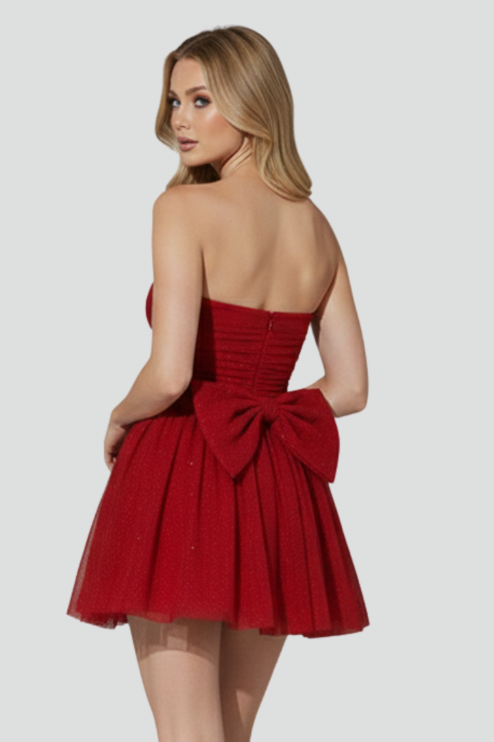 Miriam | Women's Short Dress with Bow Detail and Strapless Neckline