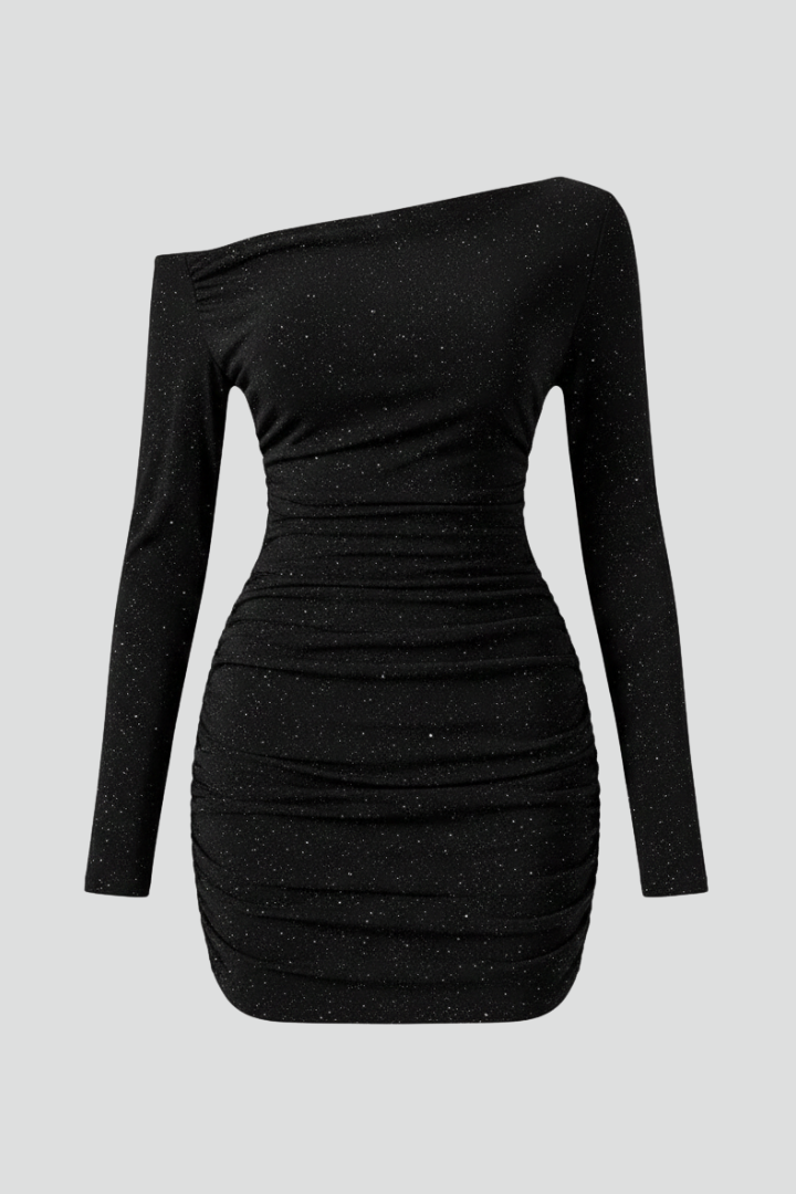 Manon | Women's Short Dress with One-Shoulder Neckline and Ruching